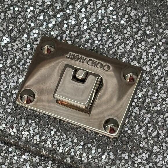 Jimmy Choo Ruby L Glitter Crossbody Bag Link Chain Metallic Grey Glitter - Picture 4 of 12